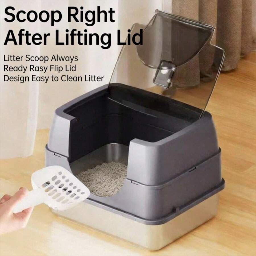 Flip-Top Design Cat Litter Box, Effectively Prevents Litter Scatter. Fully Enclosed Design Helps Contain Odors. Suitable For Cats Under 5kg. Comes With Litter Scoop.