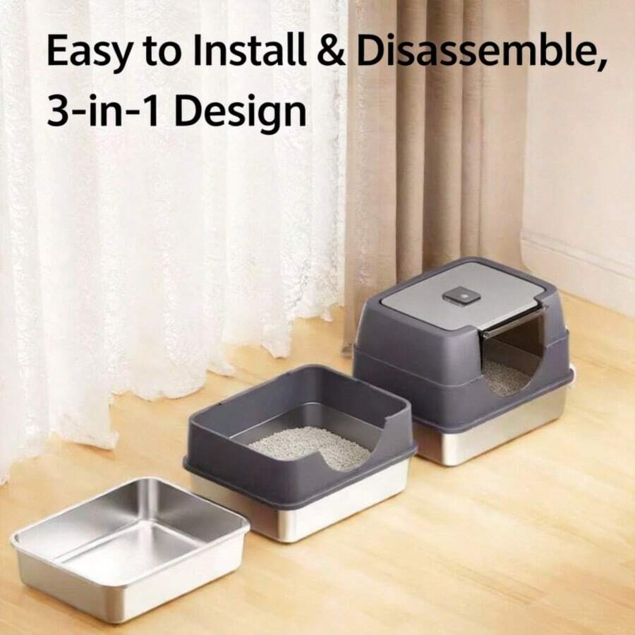 Flip-Top Design Cat Litter Box, Effectively Prevents Litter Scatter. Fully Enclosed Design Helps Contain Odors. Suitable For Cats Under 5kg. Comes With Litter Scoop.