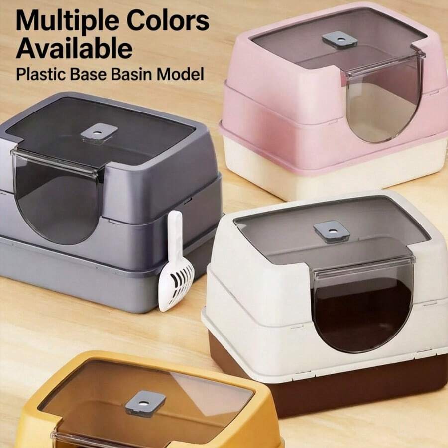 Flip-Top Design Cat Litter Box, Effectively Prevents Litter Scatter. Fully Enclosed Design Helps Contain Odors. Suitable For Cats Under 5kg. Comes With Litter Scoop.