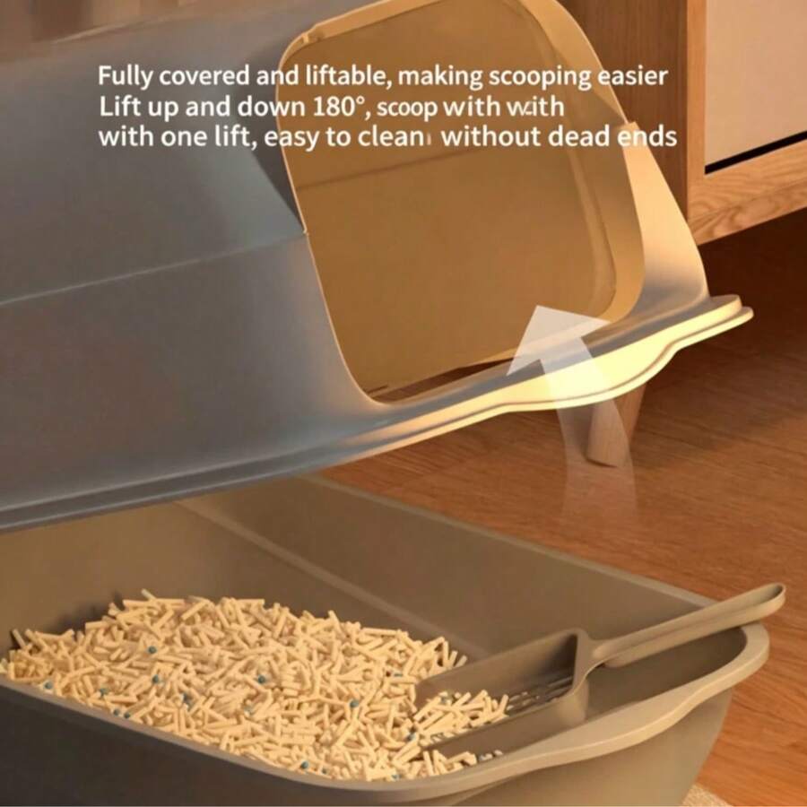 Upgraded Enclosed Cat Litter Box With Lid, Large Size, Anti-Splash Door Design, Portable Handle, Easy To Clean, Includes Cat Litter Scoop, Suitable For Indoor Cats