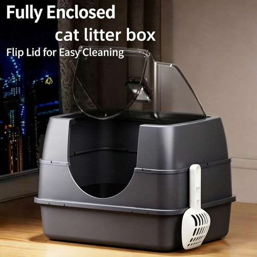 Flip-Top Design Cat Litter Box, Effectively Prevents Litter Scatter. Fully Enclosed Design Helps Contain Odors. Suitable For Cats Under 5kg. Comes With Litter Scoop.