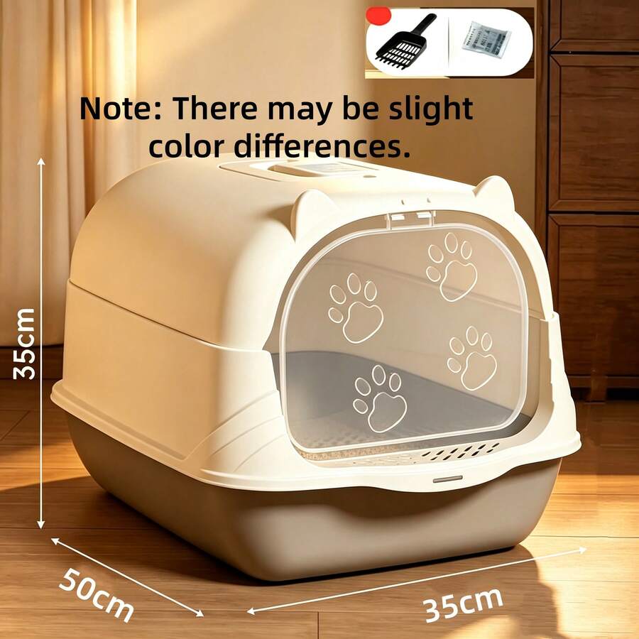 Upgraded Enclosed Cat Litter Box With Lid, Large Size, Anti-Splash Door Design, Portable Handle, Easy To Clean, Includes Cat Litter Scoop, Suitable For Indoor Cats