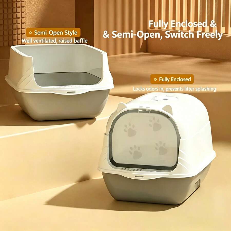 Upgraded Enclosed Cat Litter Box With Lid, Large Size, Anti-Splash Door Design, Portable Handle, Easy To Clean, Includes Cat Litter Scoop, Suitable For Indoor Cats
