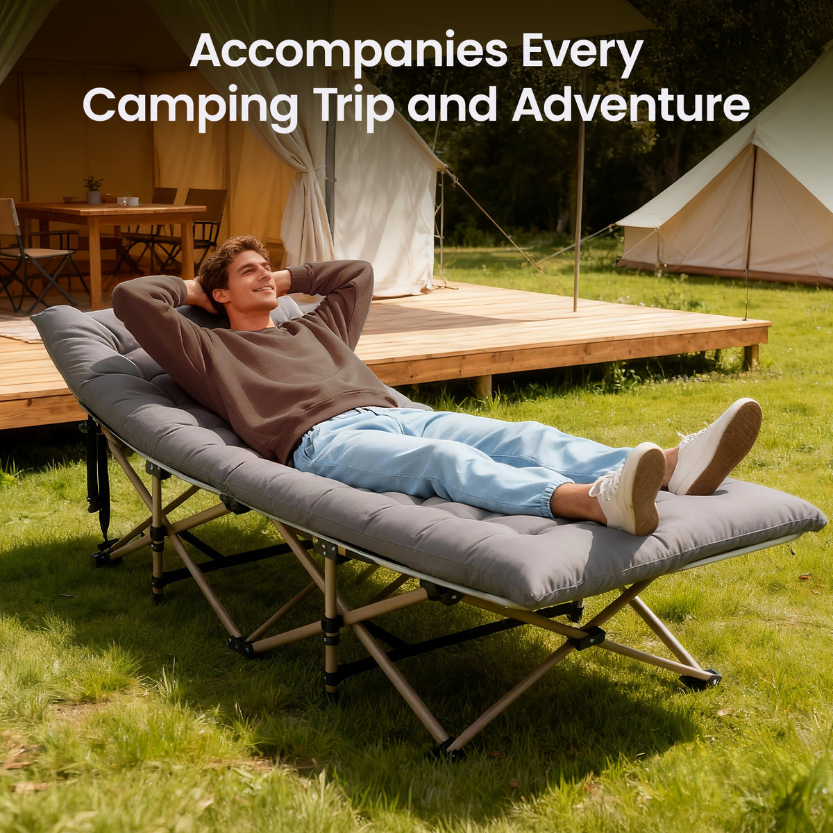 Portable Folding Bed Designed for Adults, Supports Up to 200Kg, Includes a Mattress Lightweight Yet Durable Frame, Ideal for Fishing, Camping, Home, Office, Travel, Picnics, And Family Use