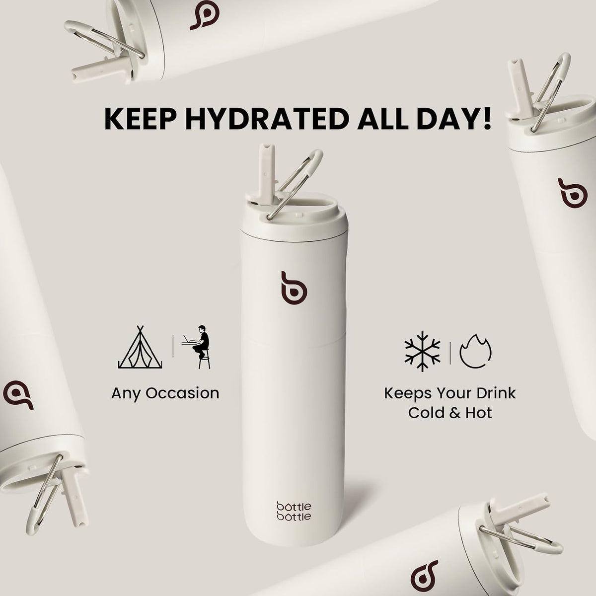 Bottle Bottle Stainless Steel Water Bottle 700ml with Straw and Lid Sports Insulated Metal Water Bottles with Handle(Light Gray)