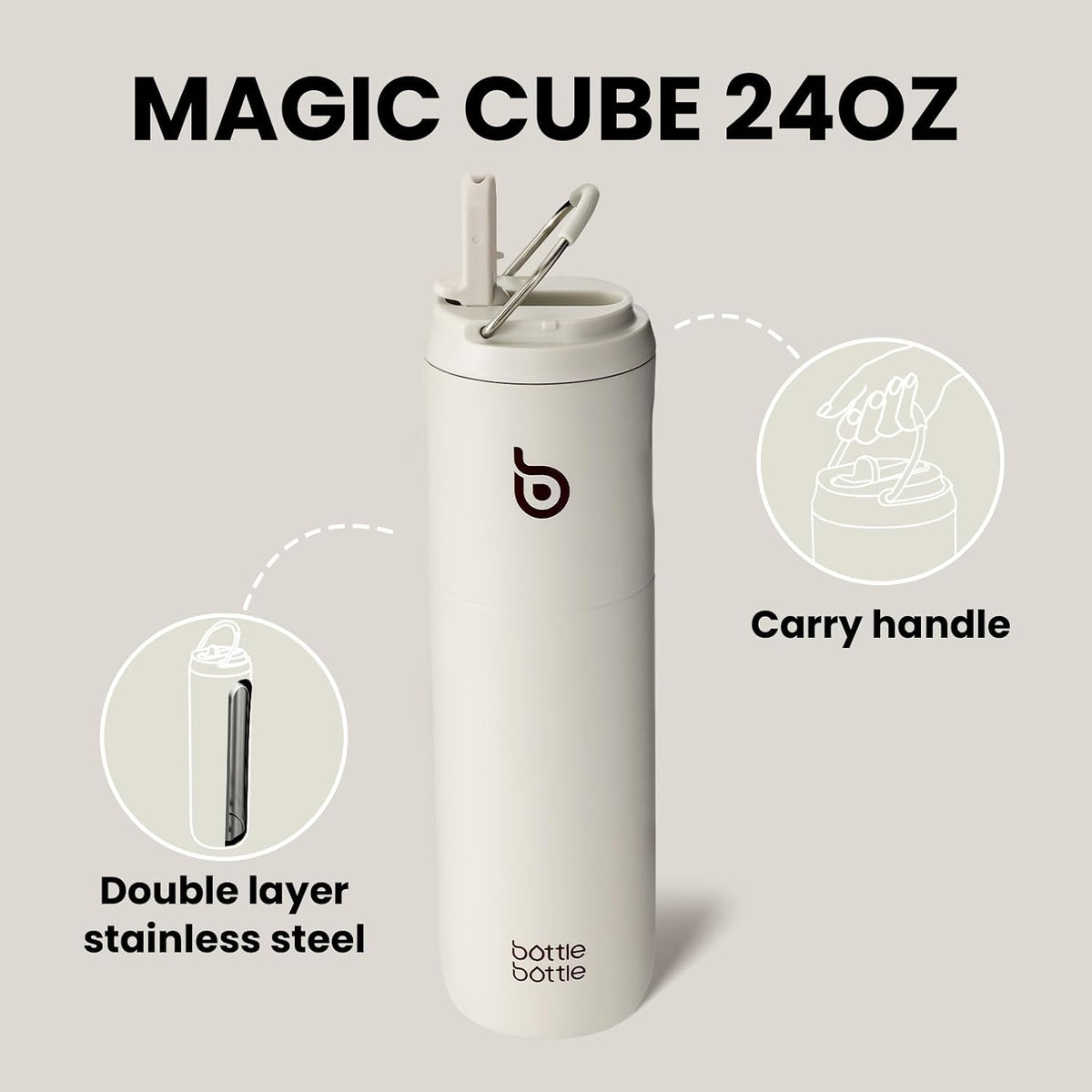 Bottle Bottle Stainless Steel Water Bottle 700ml with Straw and Lid Sports Insulated Metal Water Bottles with Handle(Light Gray)