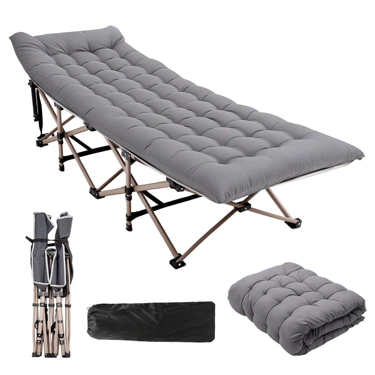 Portable Folding Bed Designed for Adults, Supports Up to 200Kg, Includes a Mattress Lightweight Yet Durable Frame, Ideal for Fishing, Camping, Home, Office, Travel, Picnics, And Family Use