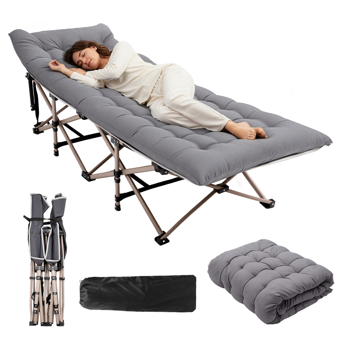 Portable Folding Bed Designed for Adults, Supports Up to 200Kg, Includes a Mattress Lightweight Yet Durable Frame, Ideal for Fishing, Camping, Home, Office, Travel, Picnics, And Family Use