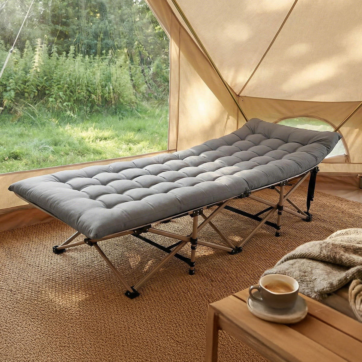 Portable Folding Bed Designed for Adults, Supports Up to 200Kg, Includes a Mattress Lightweight Yet Durable Frame, Ideal for Fishing, Camping, Home, Office, Travel, Picnics, And Family Use